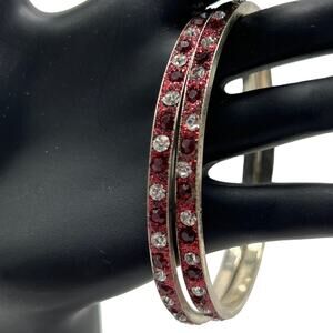 Bangle Bracelets Red & Clear Stones Glittery Set of 2